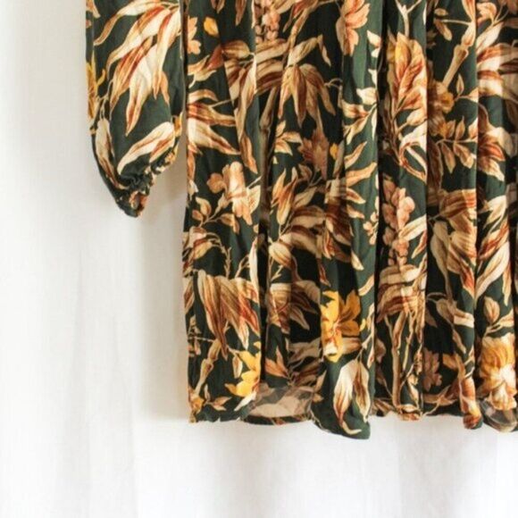 H&M Dark Green Floral Women's Mock Neck Tunic Mini Dress Long Sleeves 8 - Picture 5 of 7